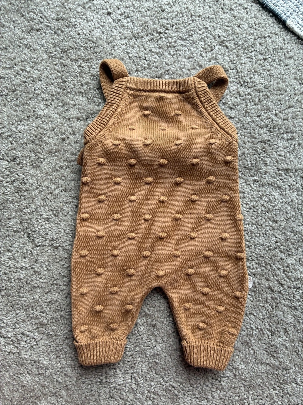 Petit Lem Firsts Camel Knit Overall with ruffle detail in the back